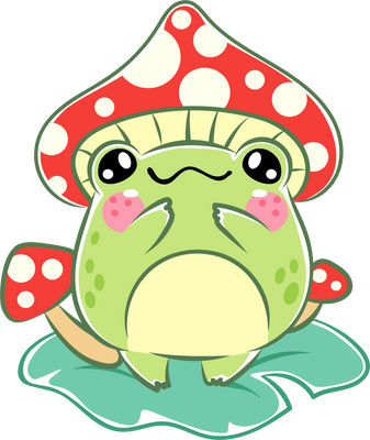 Cute cartoon frog with mushrooms